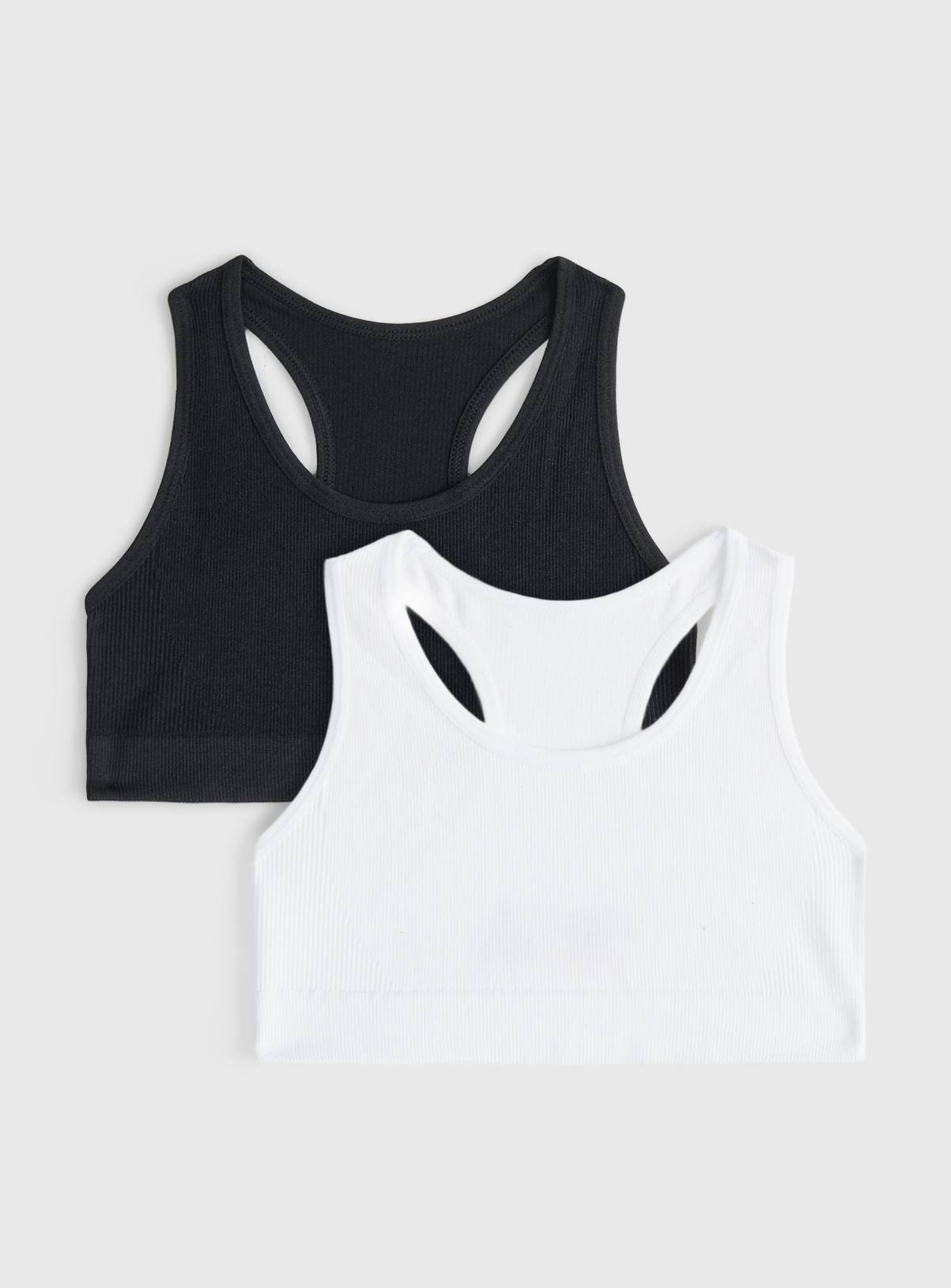 Black & White Ribbed Racer Back Crop Tops 2 Pack 8-10 years - Image 1